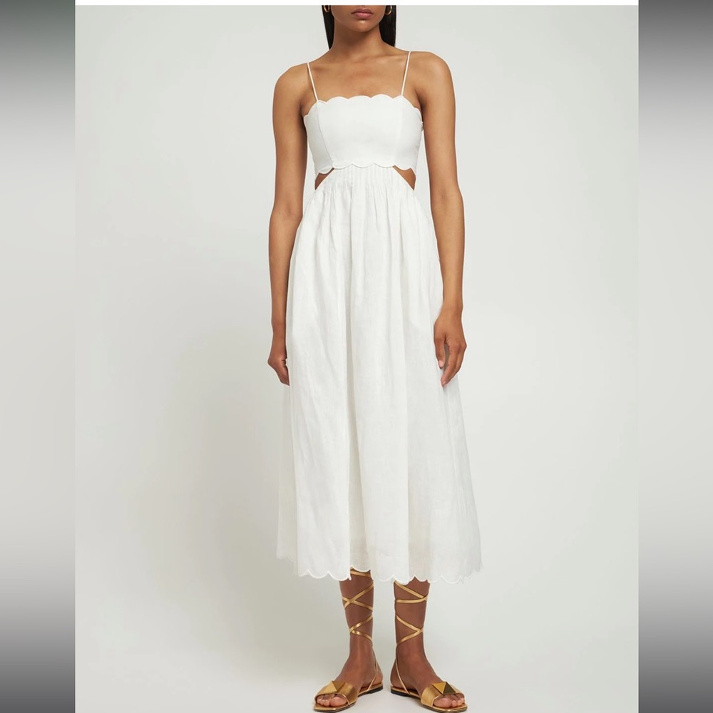 ZIMMERMANN white Jude scallop trim lace up Midi Dress NWT